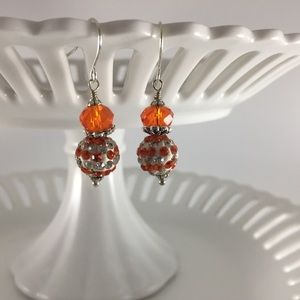 Handmade Earrings Orange White Crystal Gold Plated Dangle Unique